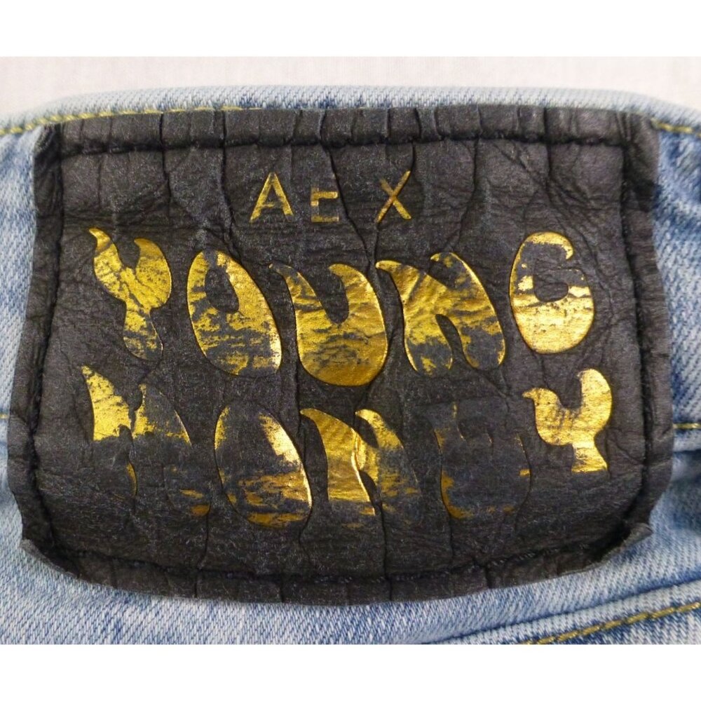 American Eagle x Young Money Mens Stacked Skinny Light Wash Distressed Jeans 36x - Picture 15 of 15